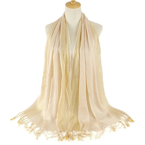 2/$30 Beige Fringed Scarf Tassel Large Wrap Neck Head Scarf Hair Shoulders Shawl - Picture 6 of 6